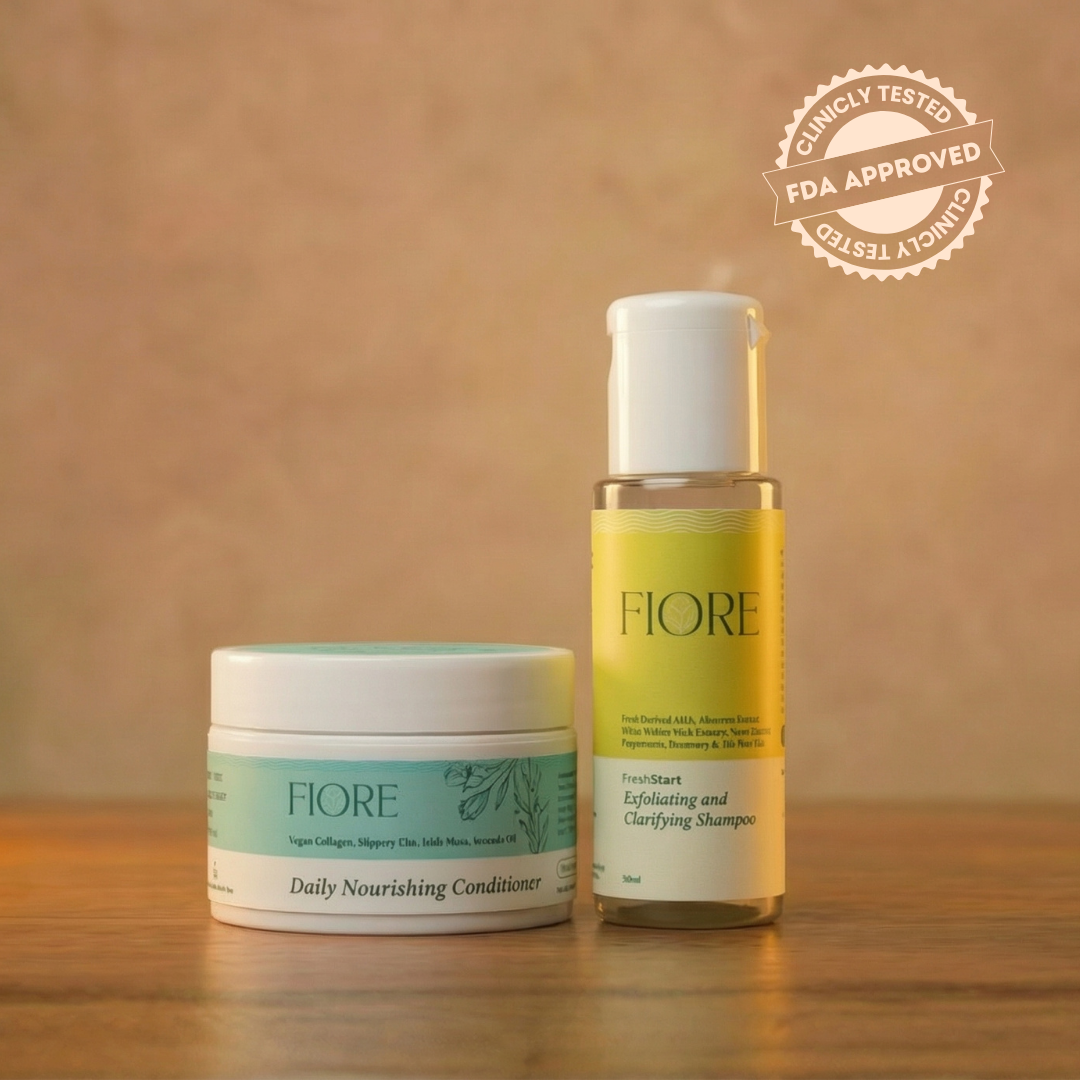 Haircare Combo For Exfoliating Shampoo And Conditioner: Fiore Hair Clarifying Trial Kit