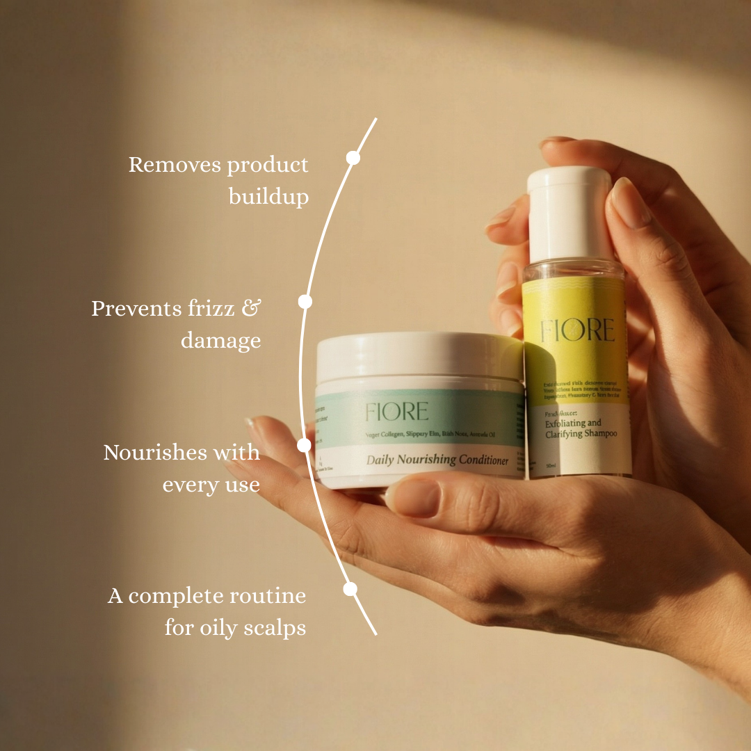 Haircare Combo For Exfoliating Shampoo And Conditioner: Fiore Hair Clarifying Trial Kit